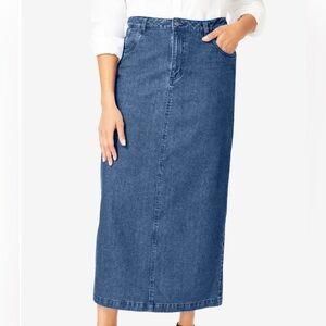 Jessica London’s  Classic Cotton Denim Midi Skirt Size 30W